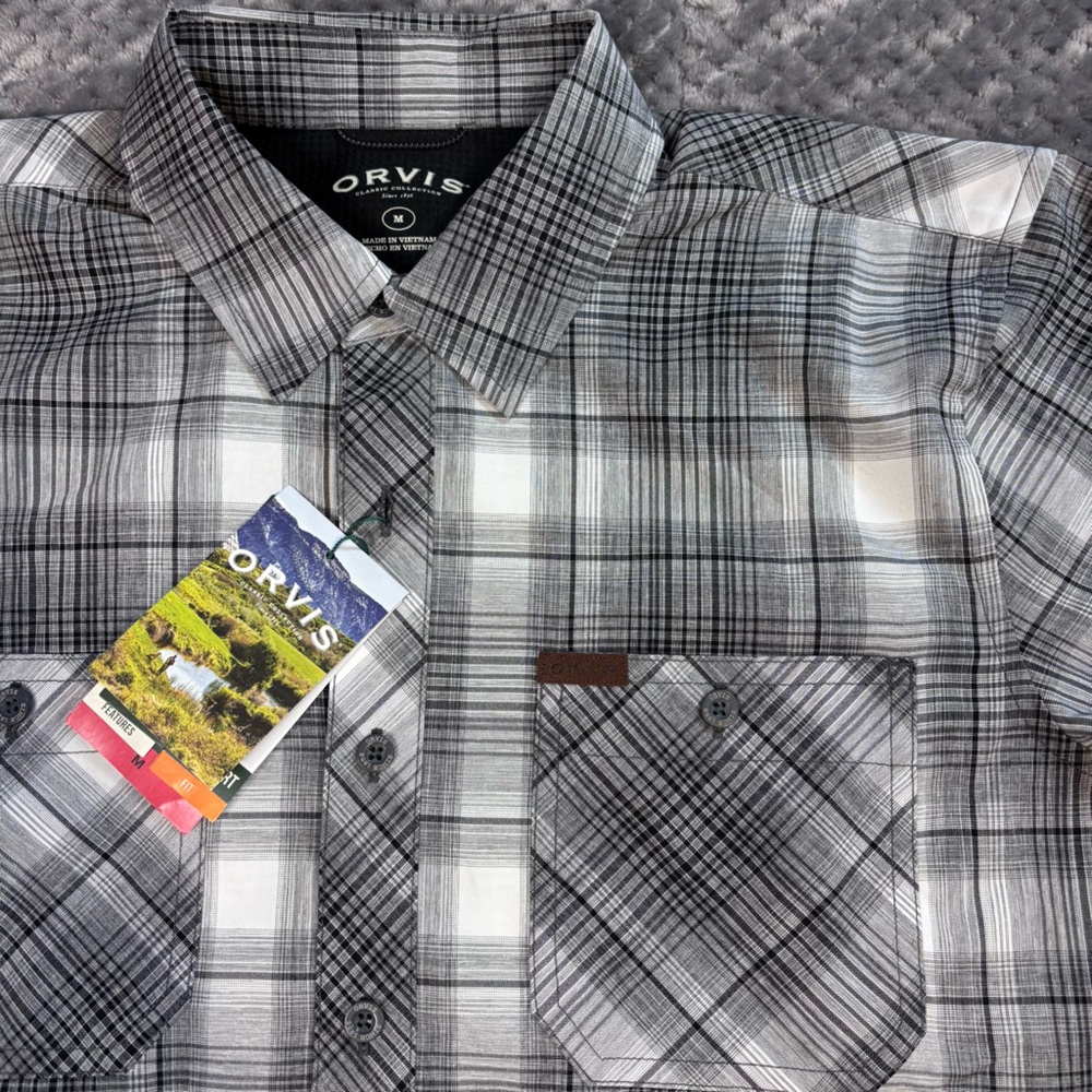Orvis Men's Black and White‎ Plaid Button Down Shirt
